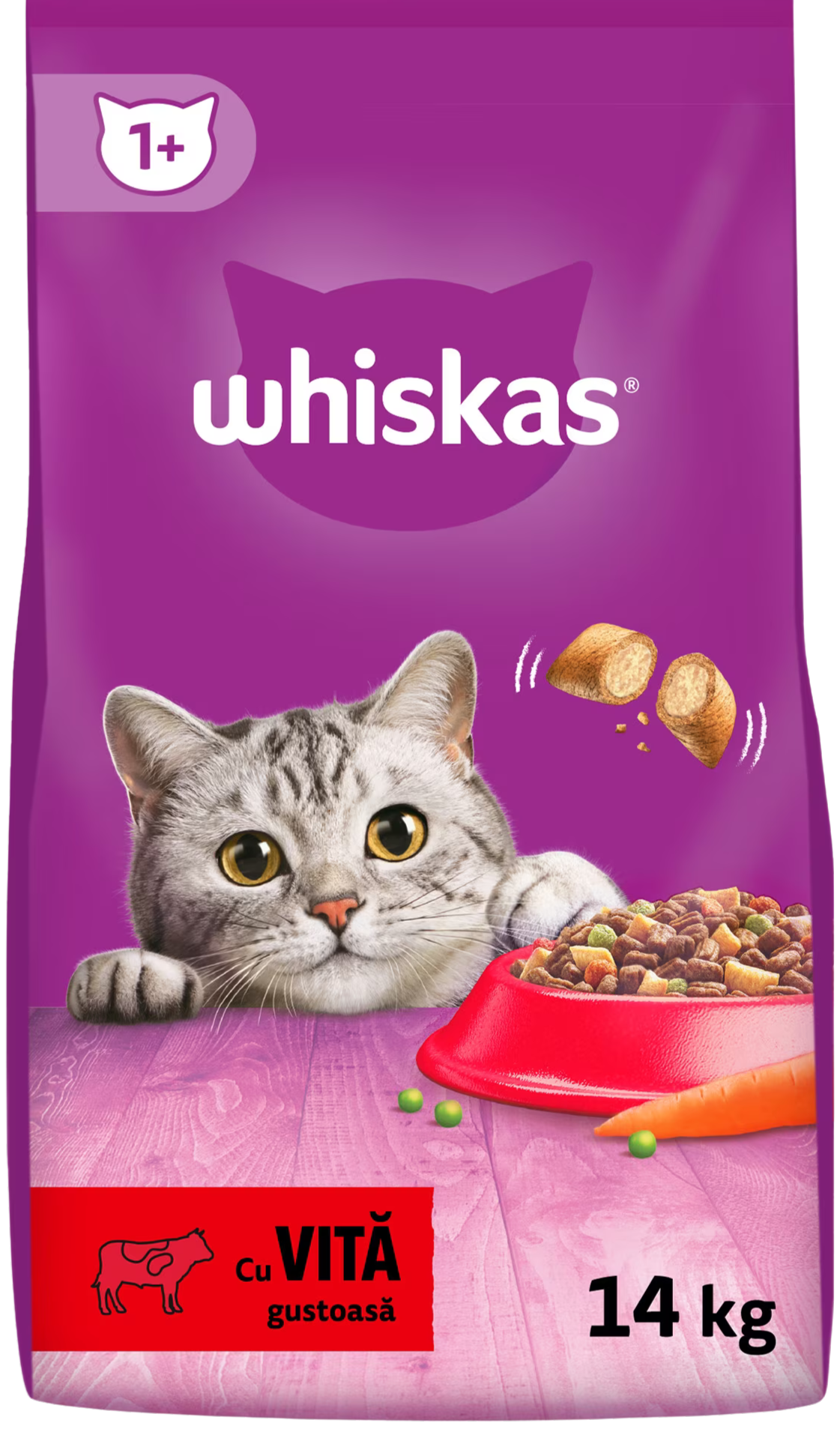 Whiskas - Hrană uscată pentru pisici adulte, cu vită