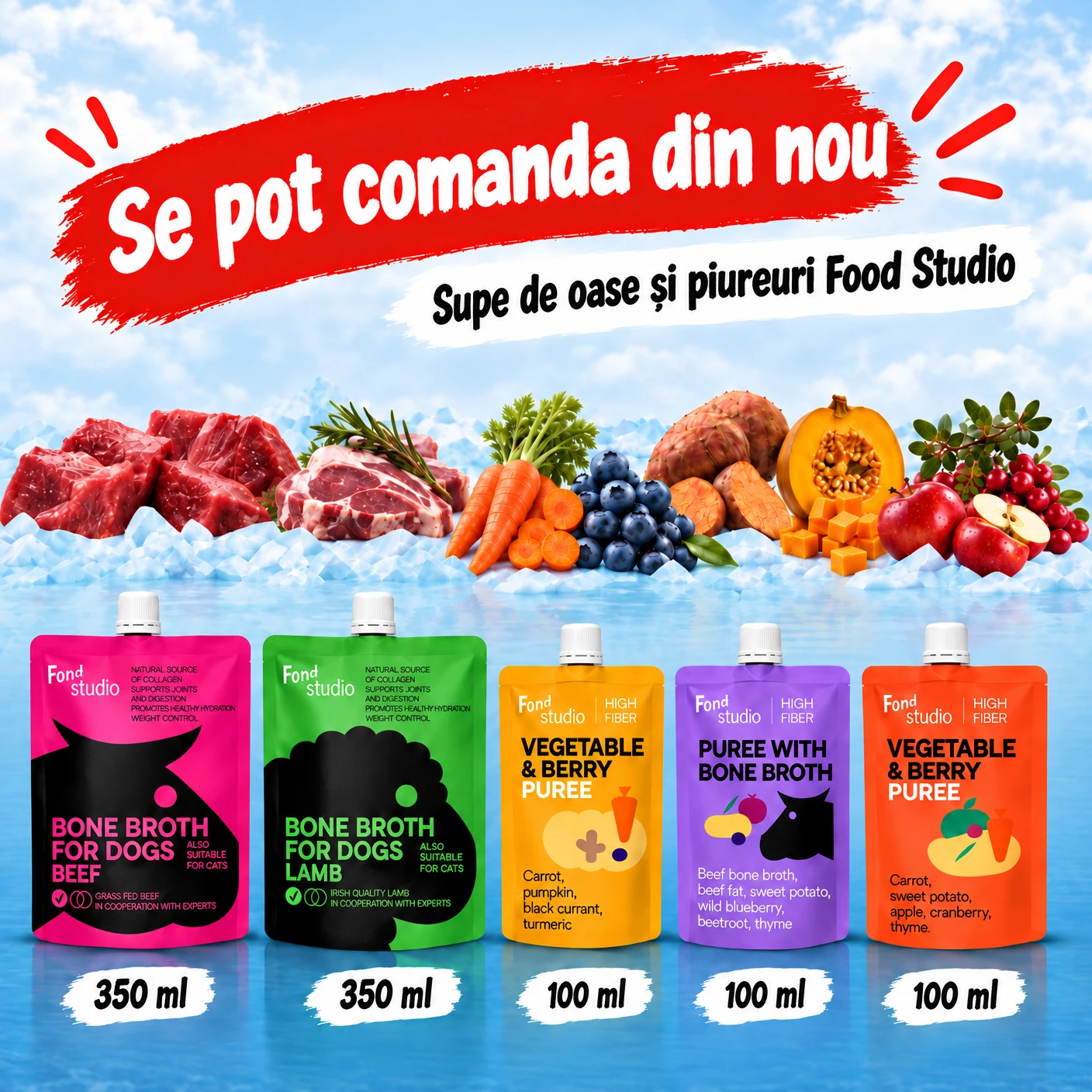Supe de oase și piureuri Food Studio pentru câini