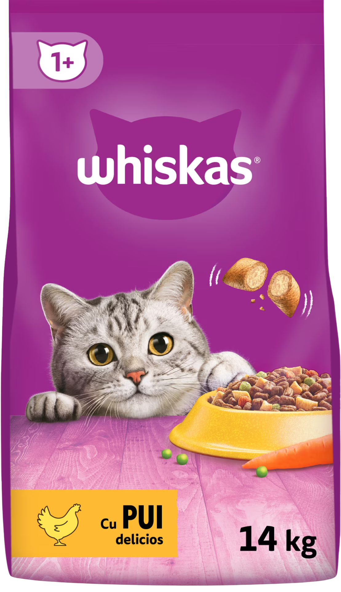 Whiskas - Hrană uscată pentru pisici adulte, cu pui şi legume