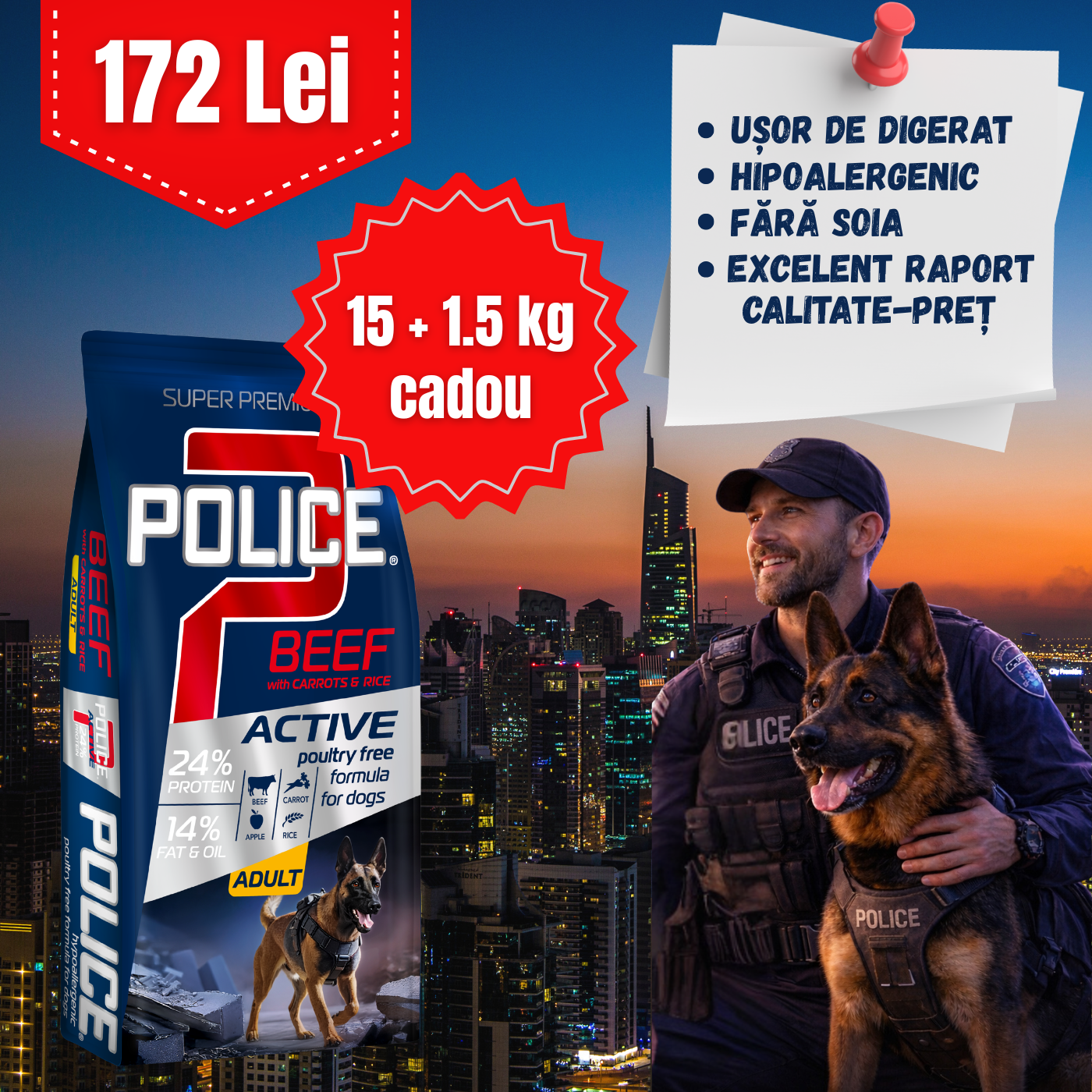 Police Adult Hypoallergenic Beef with Carrots & Rice - zoom