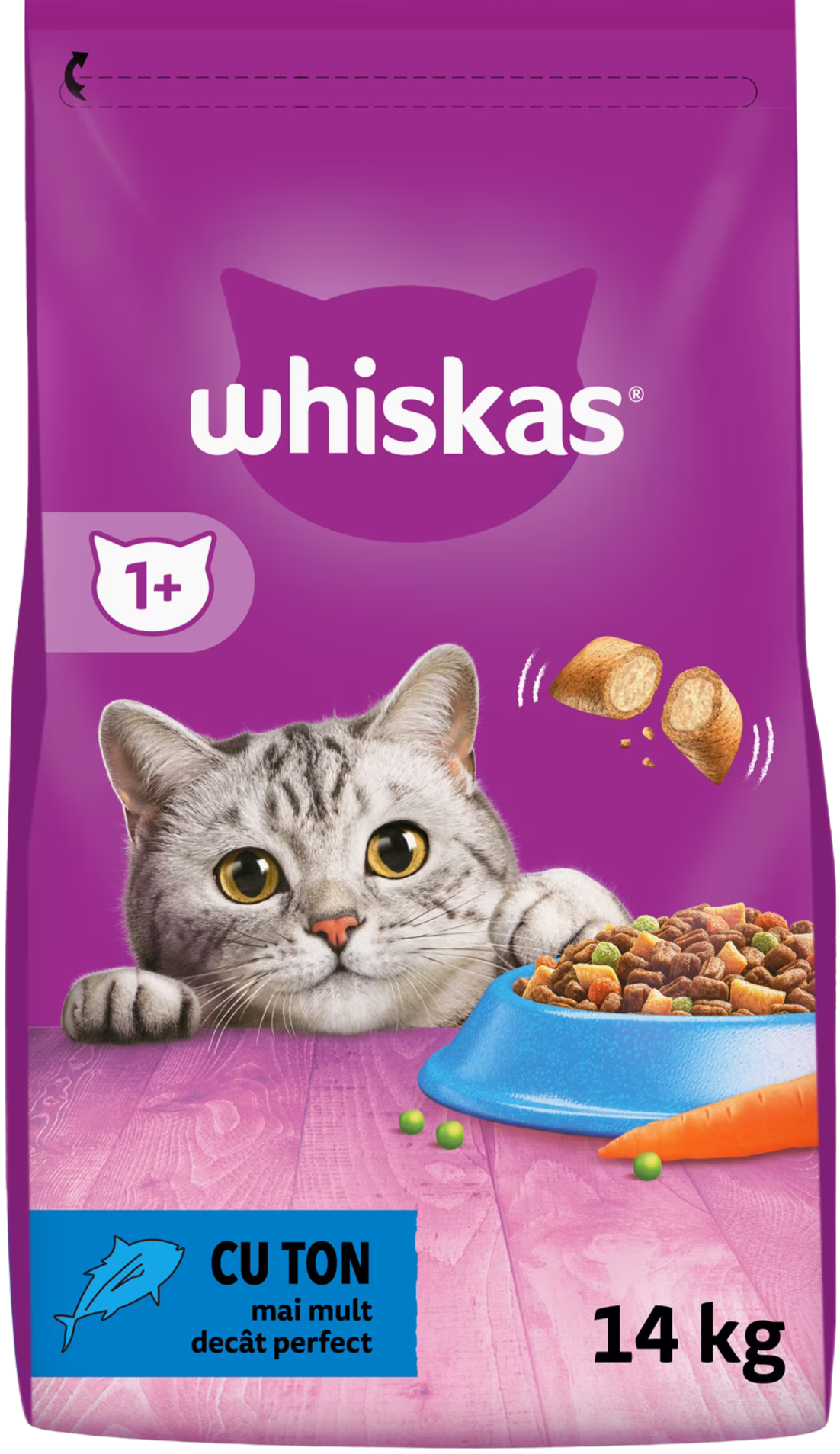 Whiskas - Hrană uscată pentru pisici adulte, cu ton