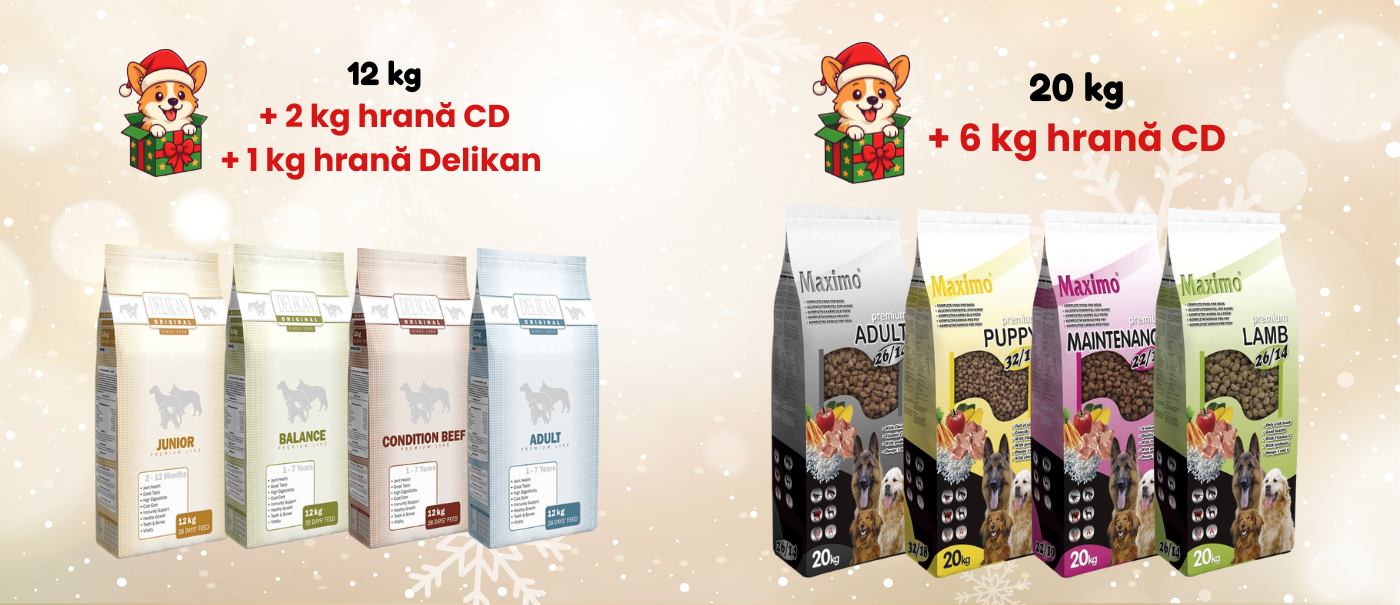 La achiziția hranei Maximo Lamb de 20 kg, primești cadou 2 x 3 kg de hrană CD