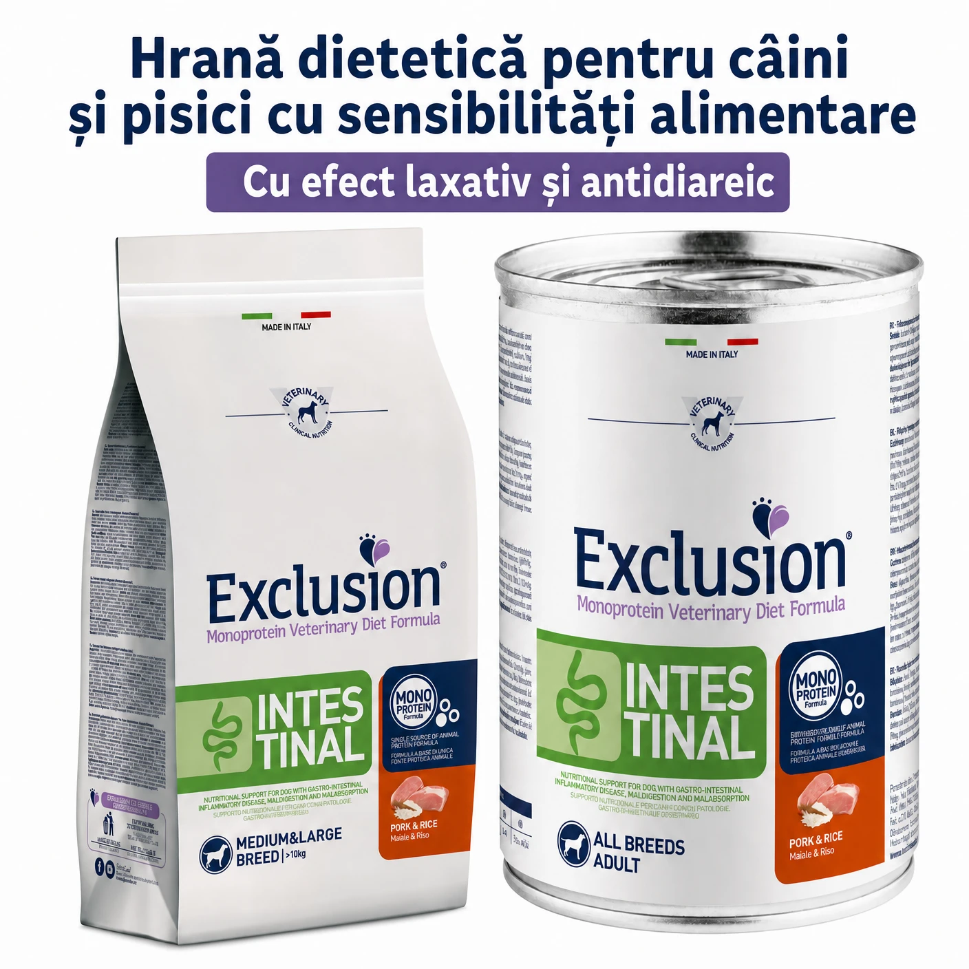 Exclusion Monoprotein Vet Diet Intestinal pentru câini și pisici