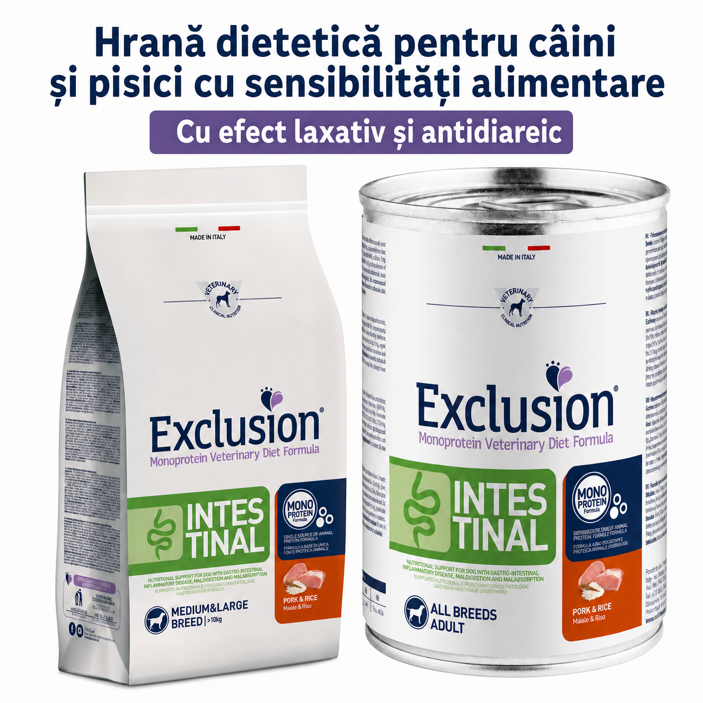 Exclusion Monoprotein Vet Diet Intestinal: hrană dietetică pentru digestia sensibilă