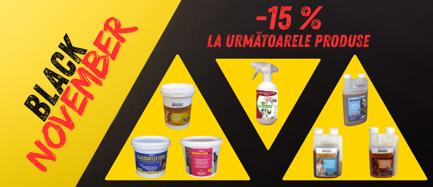 Black November: -15% la unele produse Equimins și Blooming Pets