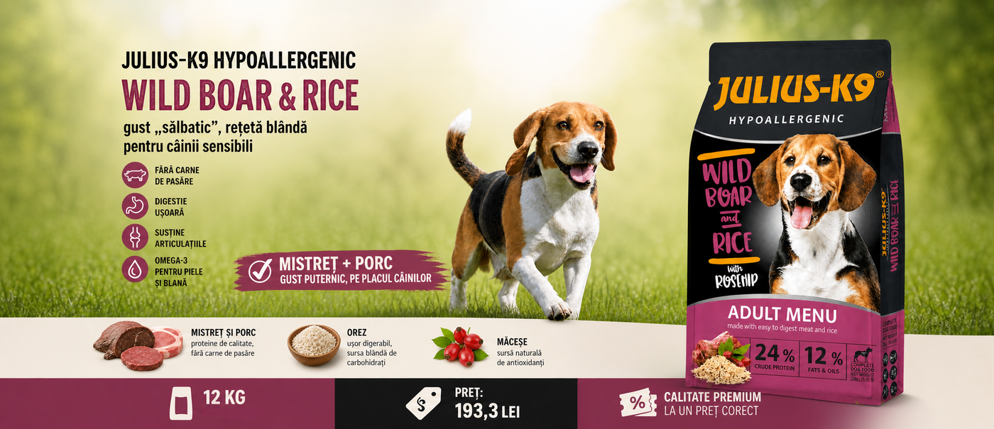 Julius-K9 Hypoallergenic Adult Wild Boar & Rice hrană pentru câini