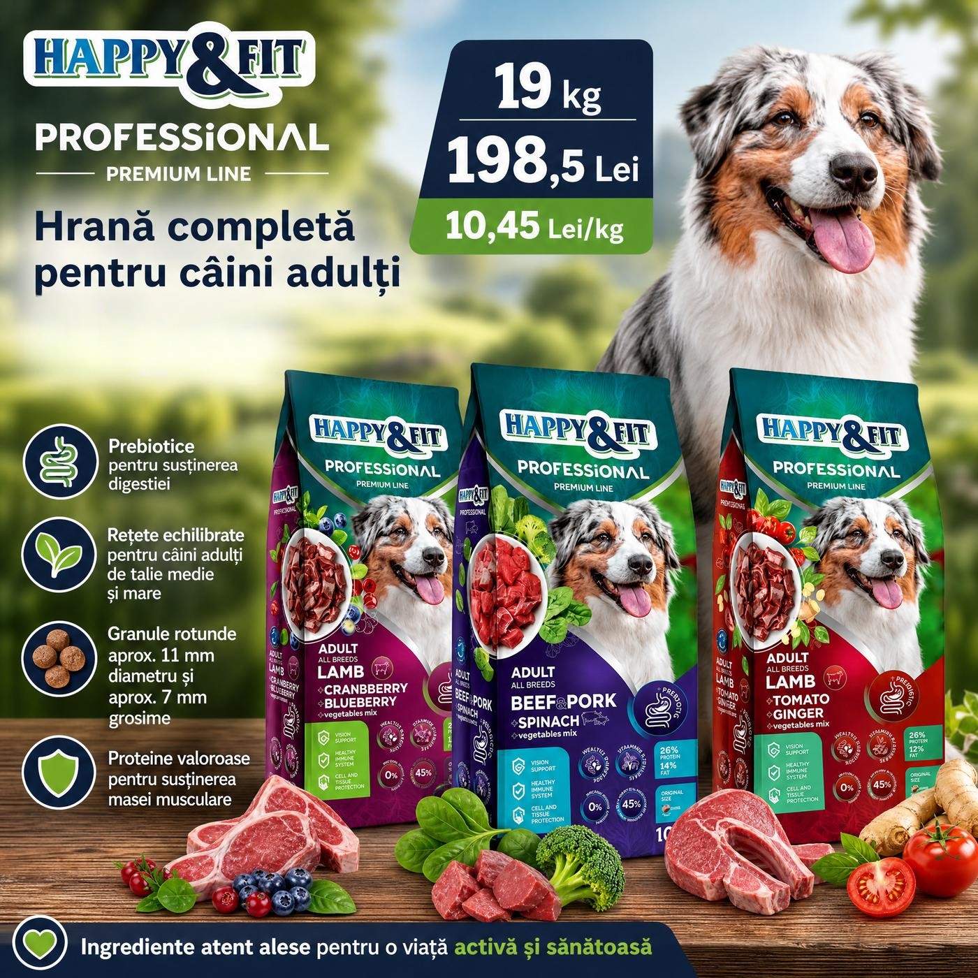 Happy&Fit Premium Line: hrană completă pentru câini adulți, la un preț favorabil