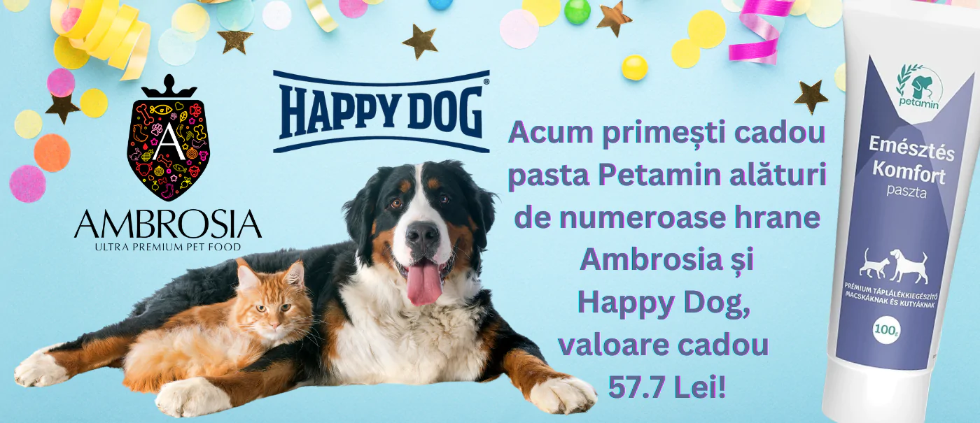 Petamin Pasta Comfort Digestie cadou la hranele Ambrosia și Happy Dog
